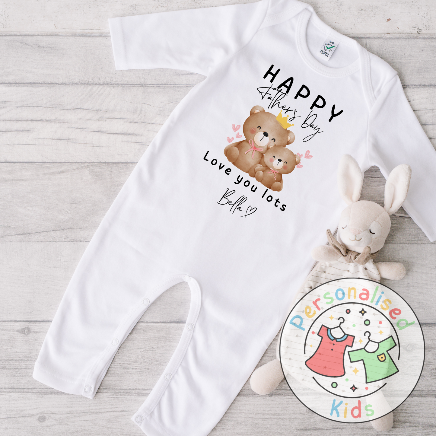 Personalised Father’s Day Baby Grow – Bear “Happy Father’s Day” Design