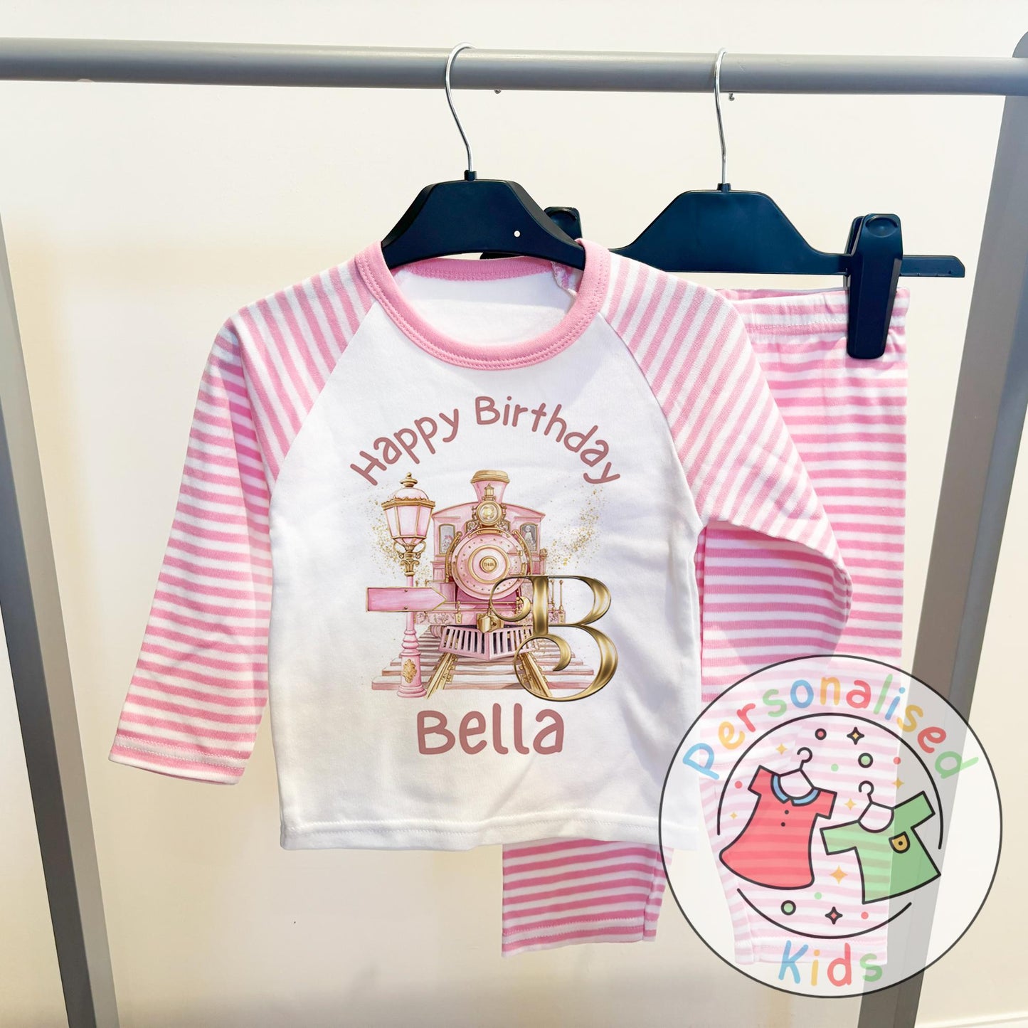 Personalized Pink Express Train Pyjamas – All Aboard for Sweet Dreams!