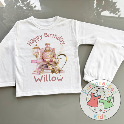 Personalized Pink Express Train Pyjamas – All Aboard for Sweet Dreams!