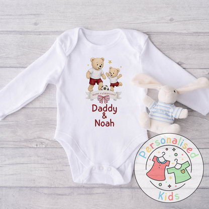 Personalised Father’s Day Baby Grow – Daddy & Me Teddy Bears Playing Football