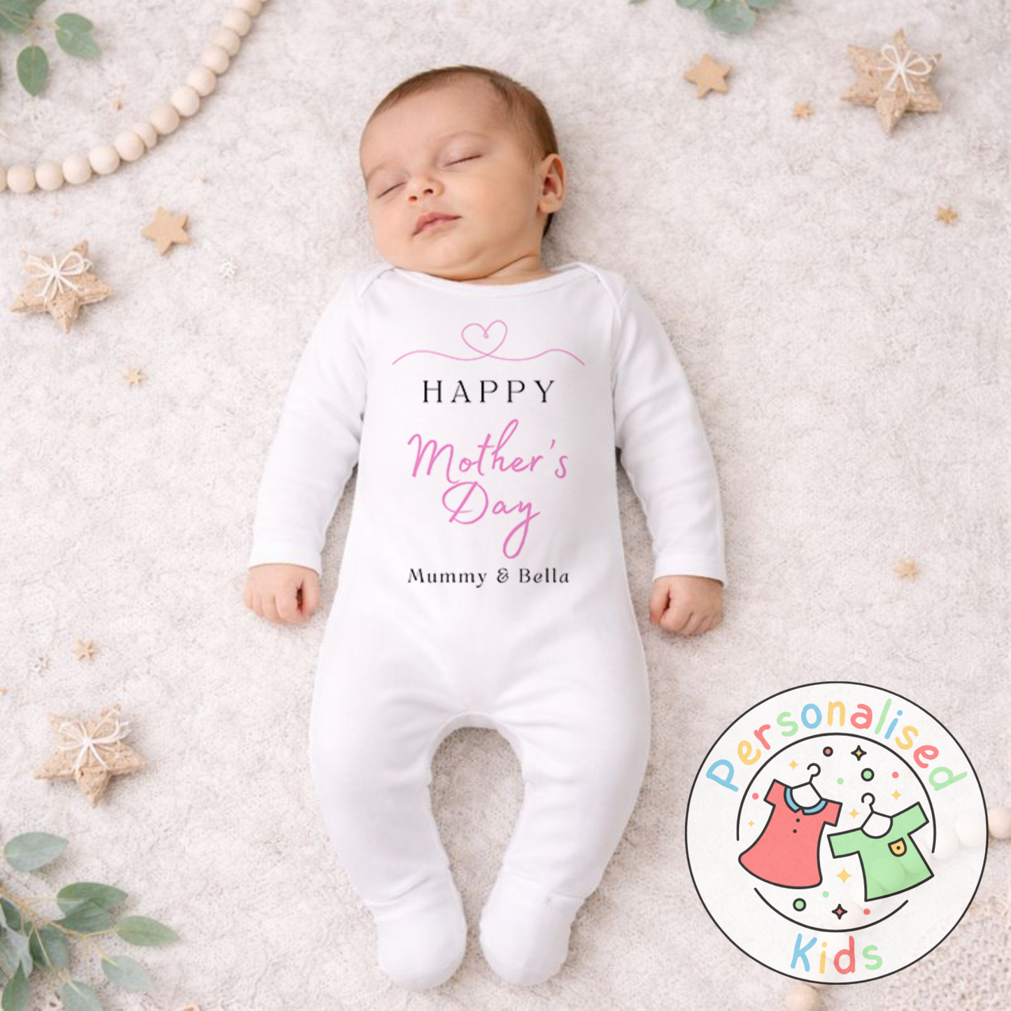 Personalised Mother’s Day Baby Outfit | Happy Mother’s Day | Baby Grow, Long Sleeve or Romper MD001