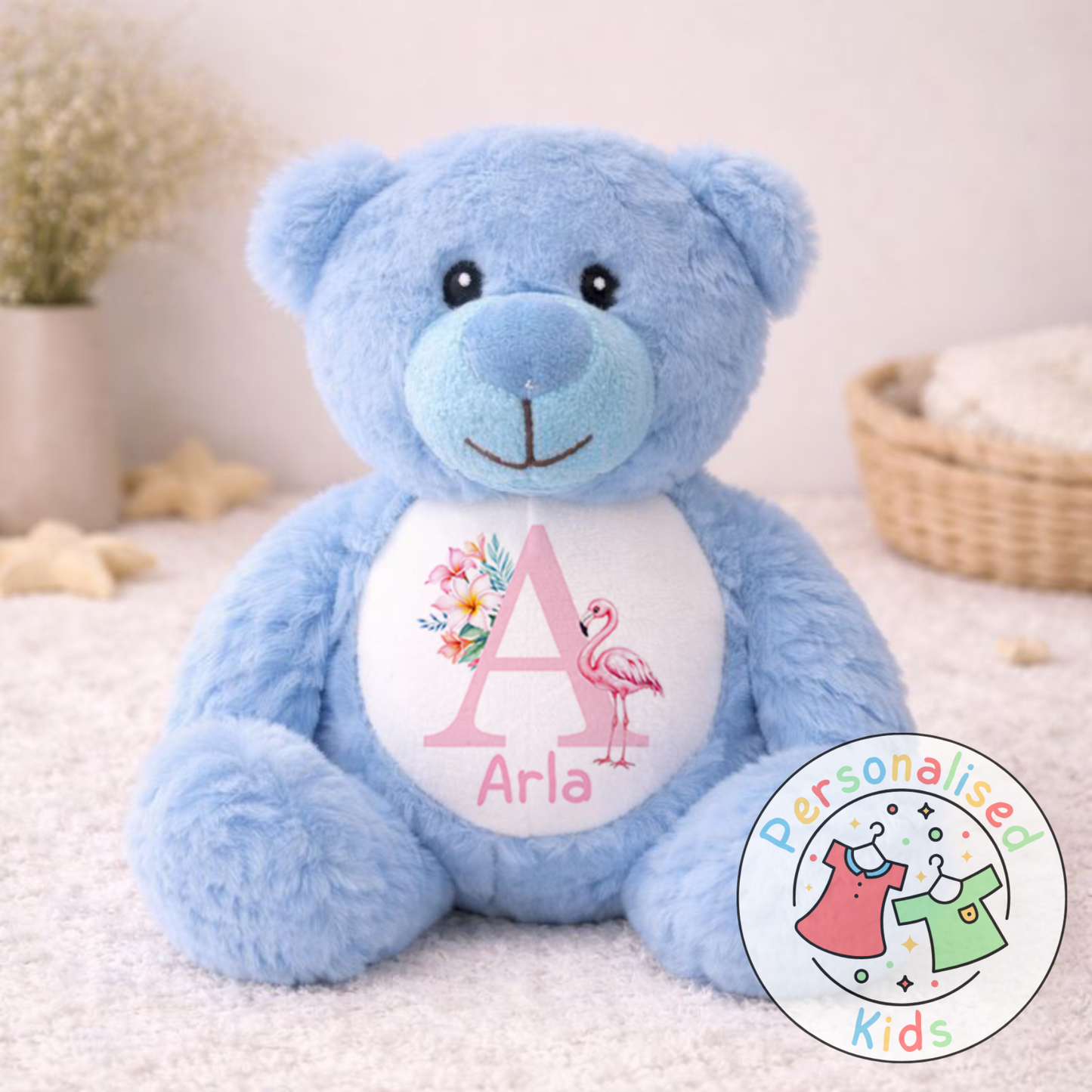 Personalised Pink Flamingo Teddy Bear - Custom Name & Initial Keepsake Gift PF004