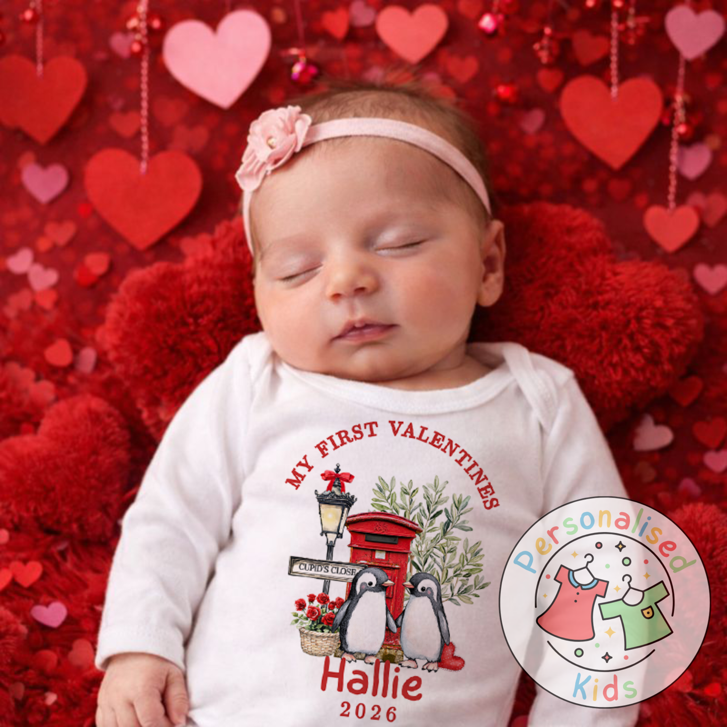 Personalised “My First Valentines” Baby Grow, Long-Sleeved Bodysuit and Romper V015