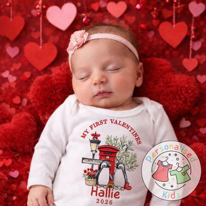 Personalised “My First Valentines” Baby Grow, Long-Sleeved Bodysuit and Romper V015