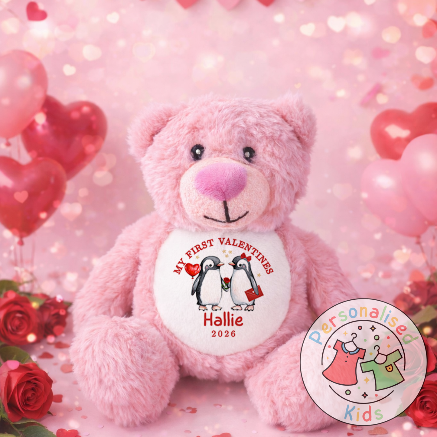 Personalised “My First Valentine’s” Teddy Bear – Custom Name Keepsake Plush Gift V048