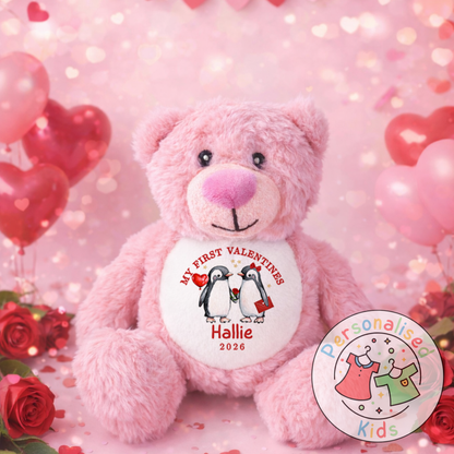 Personalised “My First Valentine’s” Teddy Bear – Custom Name Keepsake Plush Gift V048
