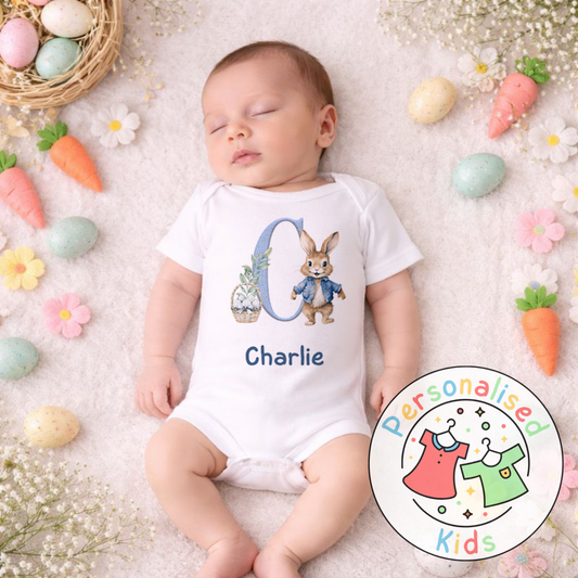 Personalised Easter Bunny Initial Baby Outfit BE001