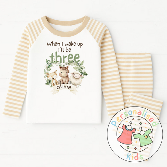 Personalised Safari Animals Birthday Pyjamas – “When I Wake Up I Will Be” Design