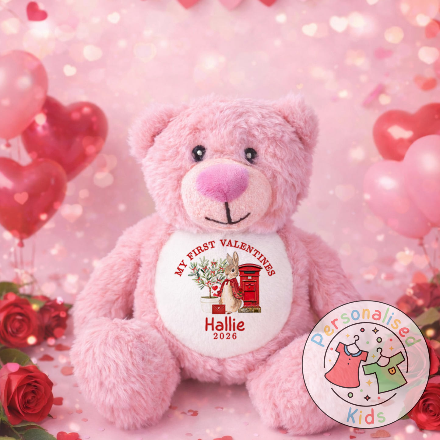 Personalised “My First Valentine’s” Teddy Bear – Custom Name Keepsake Plush Gift V047