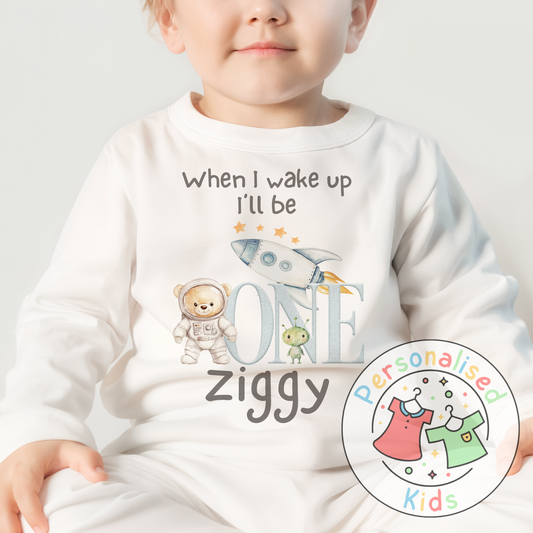 Personalised Space Bear Birthday Pyjamas – “When I Wake Up, I Will Be” Design