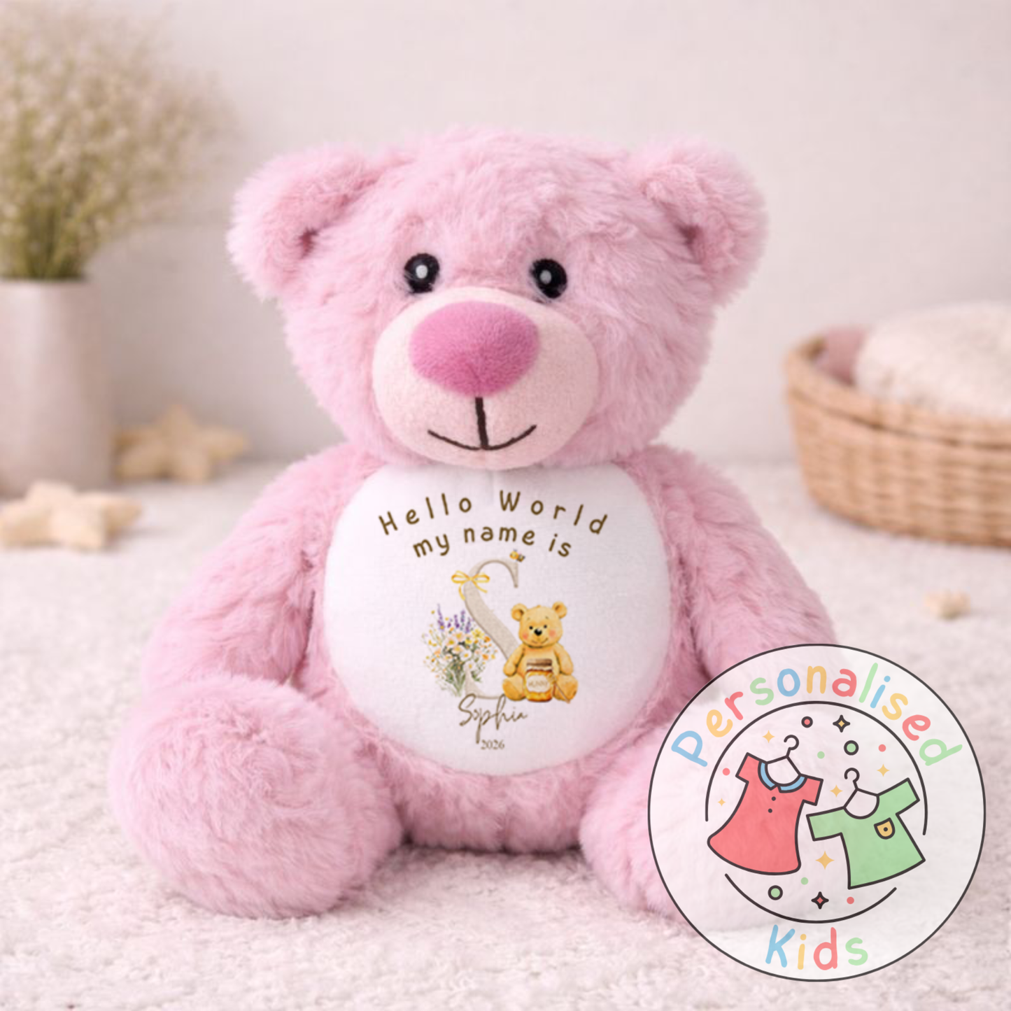 Personalised Honey Bear Hello World Teddy Bear HB004