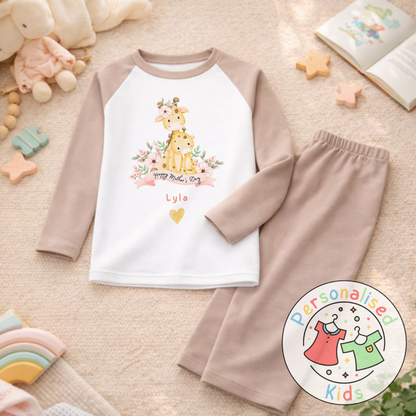 Personalised Mother’s Day Kids Pyjamas | Cute Giraffe Design | Custom Name MD004