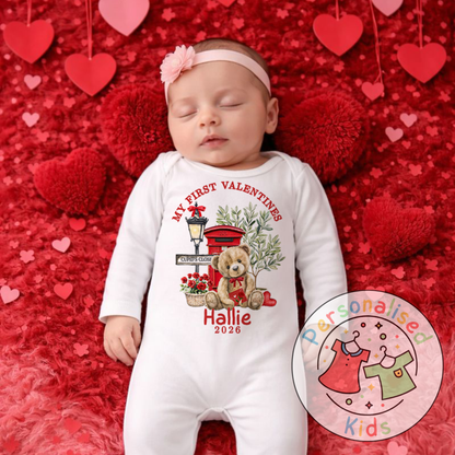 Personalised “My First Valentines” Baby Grow, Long-Sleeved Bodysuit and Romper V019