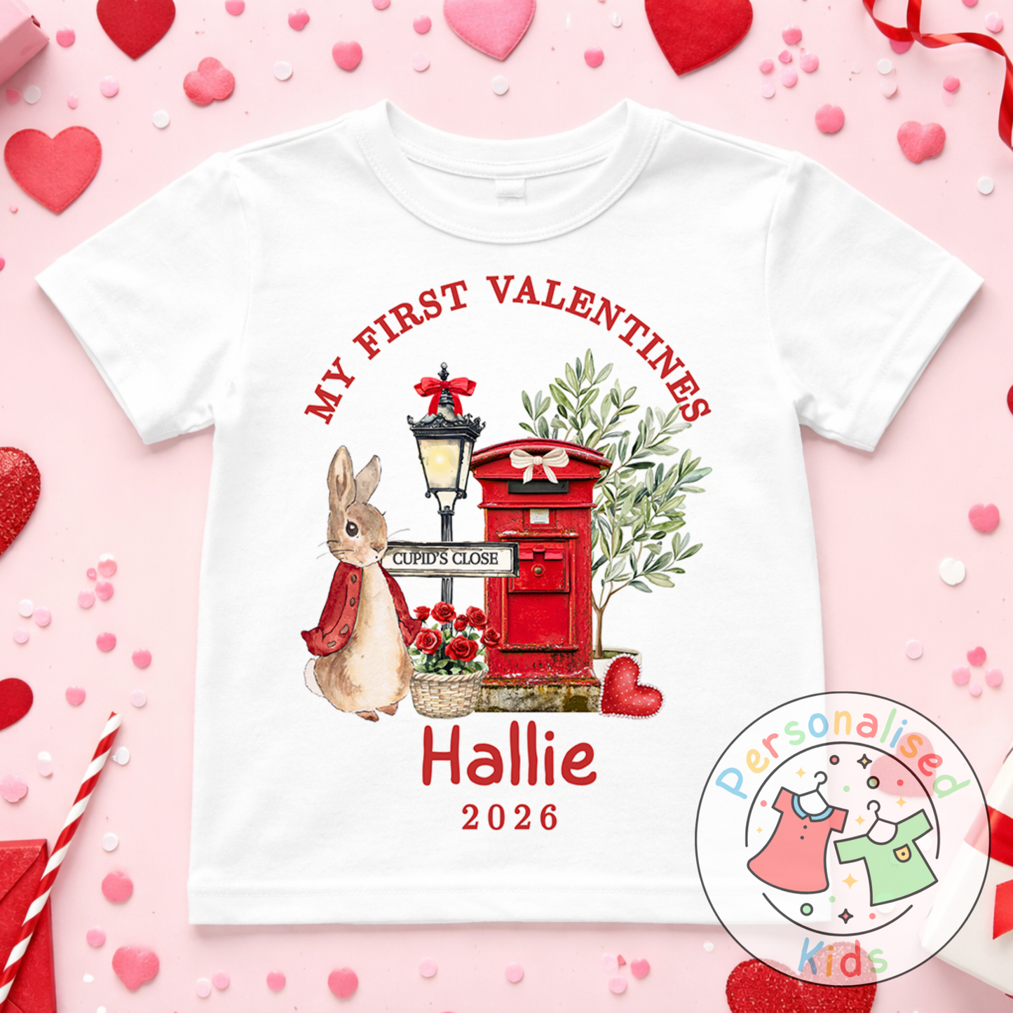 Personalised “My First Valentines” Baby Grow, T-Shirt, Long-Sleeved Bodysuit and Romper V016
