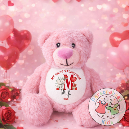 Personalised “My First Valentine’s” Teddy Bear – Custom Name Keepsake Plush Gift V040