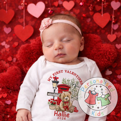 Personalised “My First Valentines” Baby Grow, Long-Sleeved Bodysuit and Romper V018