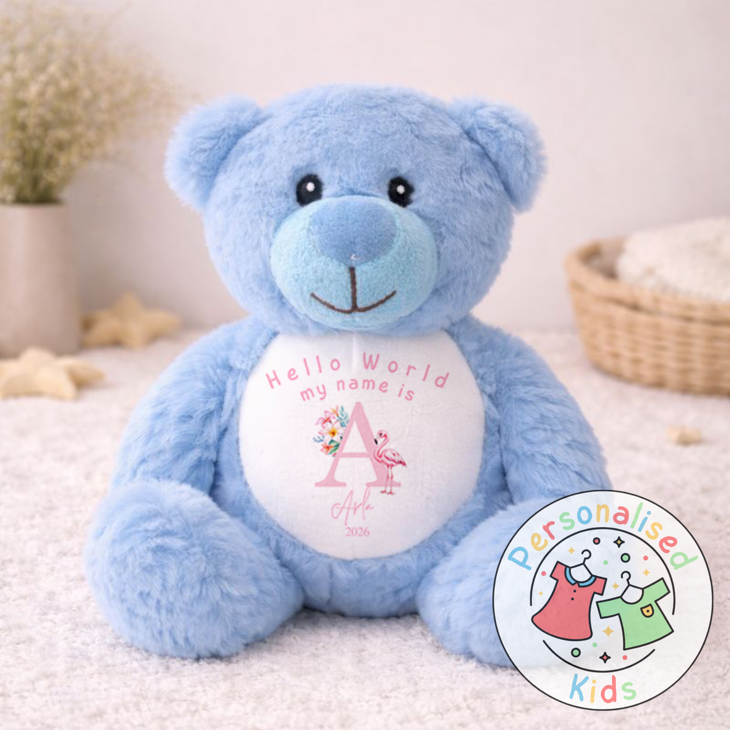 Personalised Pink Flamingo Teddy Bear - Custom Name & Initial Keepsake Gift PF003