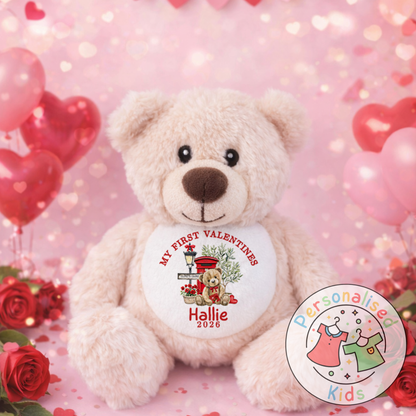 Personalised “My First Valentine’s” Teddy Bear – Custom Name Keepsake Plush Gift V044