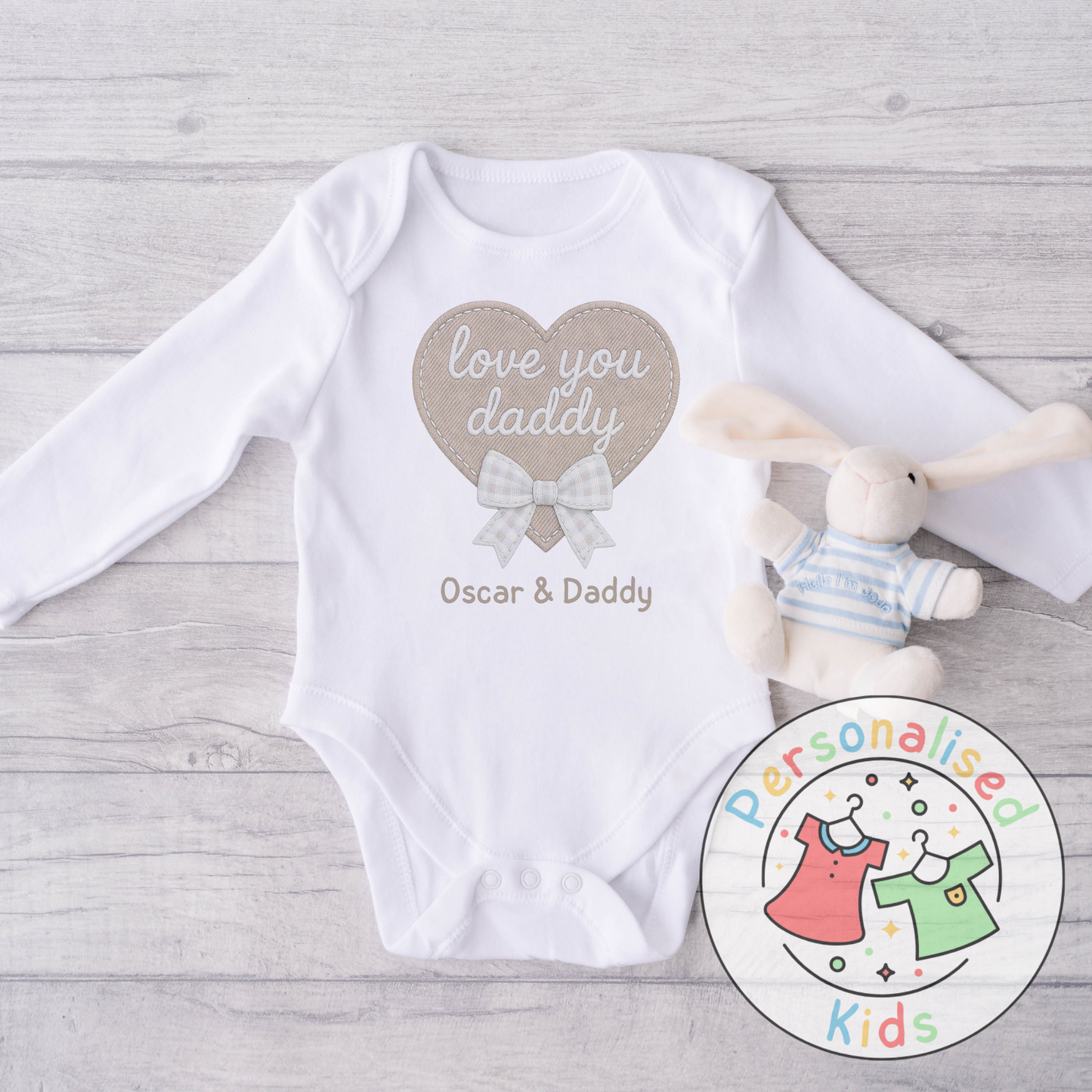 Personalised Father’s Day Baby Grow – “Love You Daddy” Embroidered-Style Heart Design