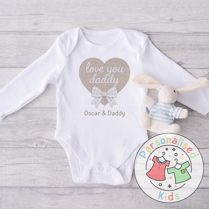 Personalised Father’s Day Baby Grow – “Love You Daddy” Embroidered-Style Heart Design