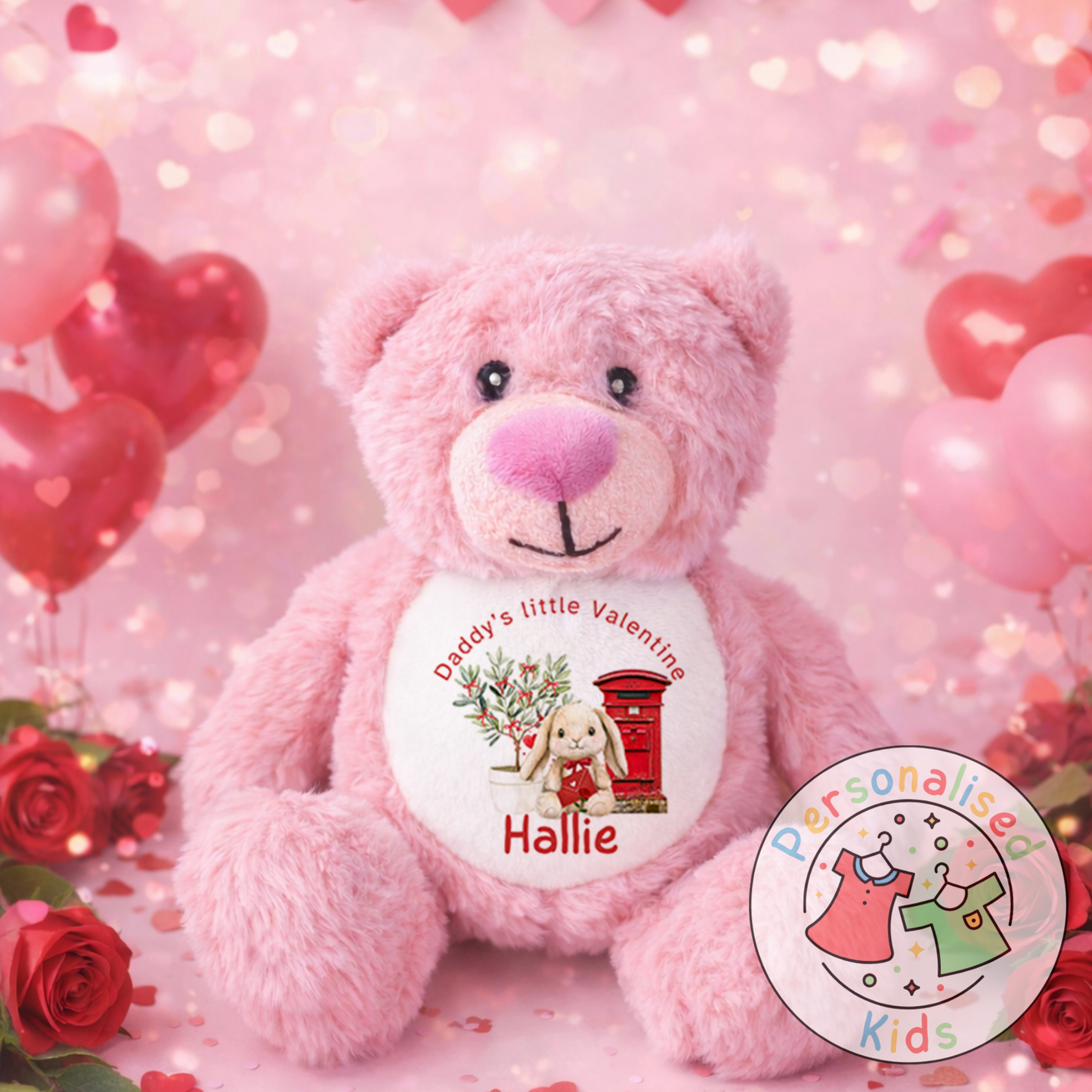 Personalised Valentine’s Teddy Bear – Custom Name Plush Gift V035
