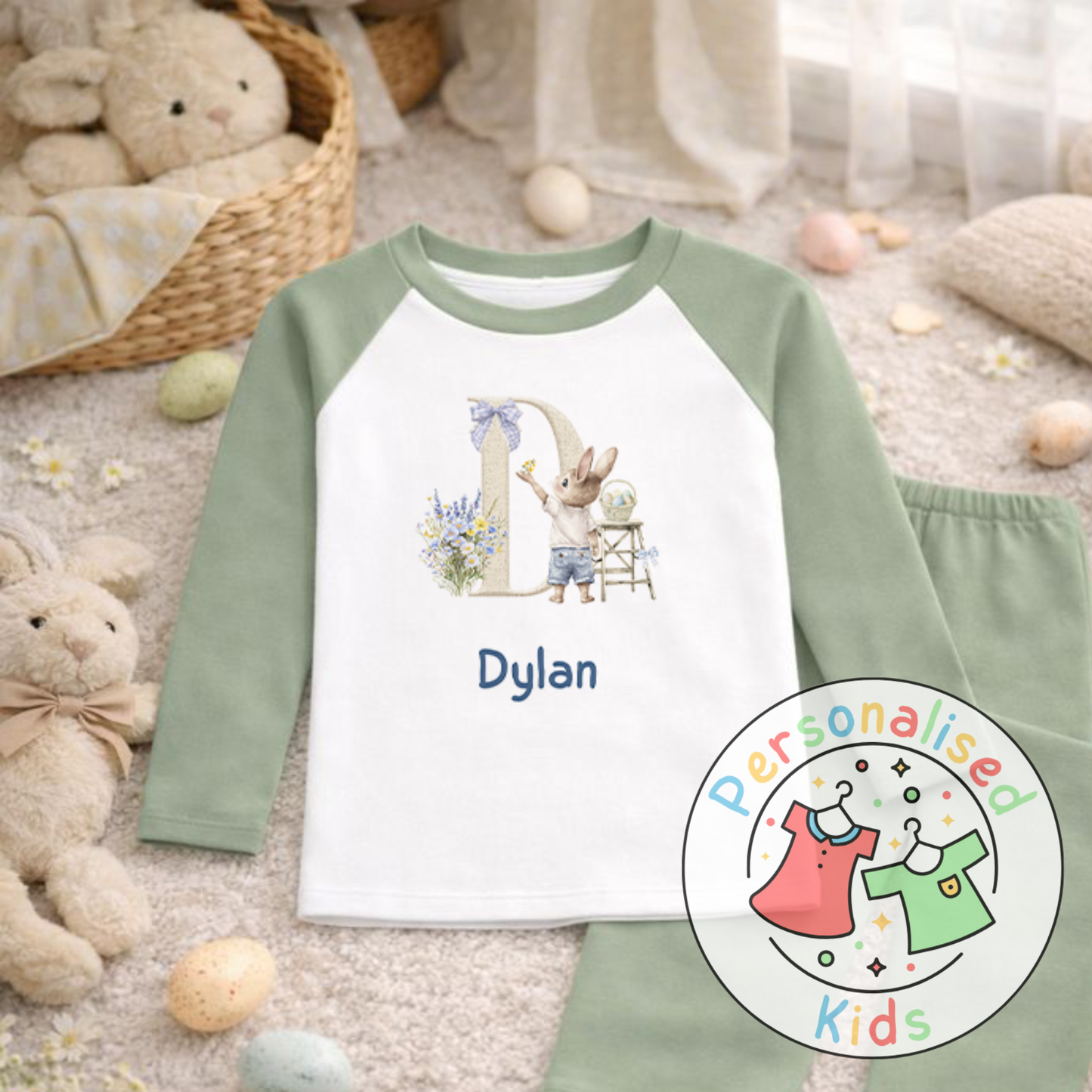 Personalised Initial Bunny Pyjama Set (Custom Name) | BE005