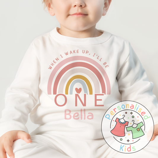🌈 Personalised Pink Rainbow “When I Wake Up, I Will Be” Birthday Pyjamas – RB001 🌈
