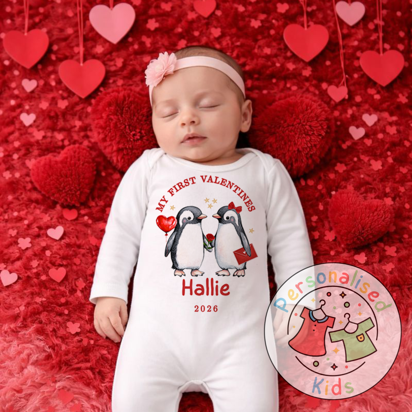 Personalised “My First Valentines” Baby Grow, Long-Sleeved Bodysuit and Romper V022