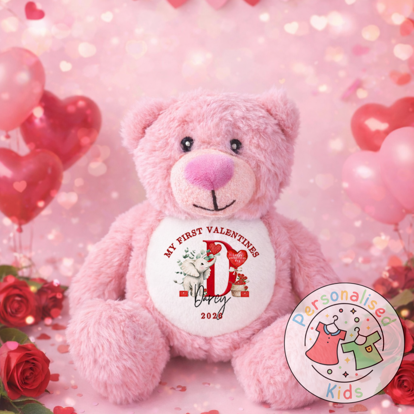 Personalised “My First Valentine’s” Teddy Bear – Custom Name Keepsake Plush Gift V052
