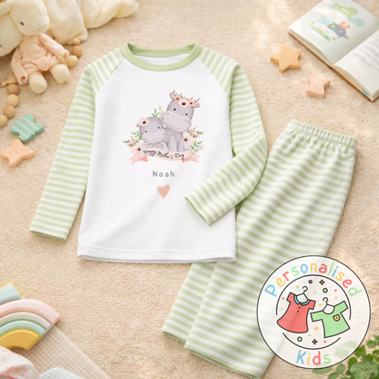 Personalised Mother’s Day Kids Pyjamas – Mummy & Baby Hippo MD006