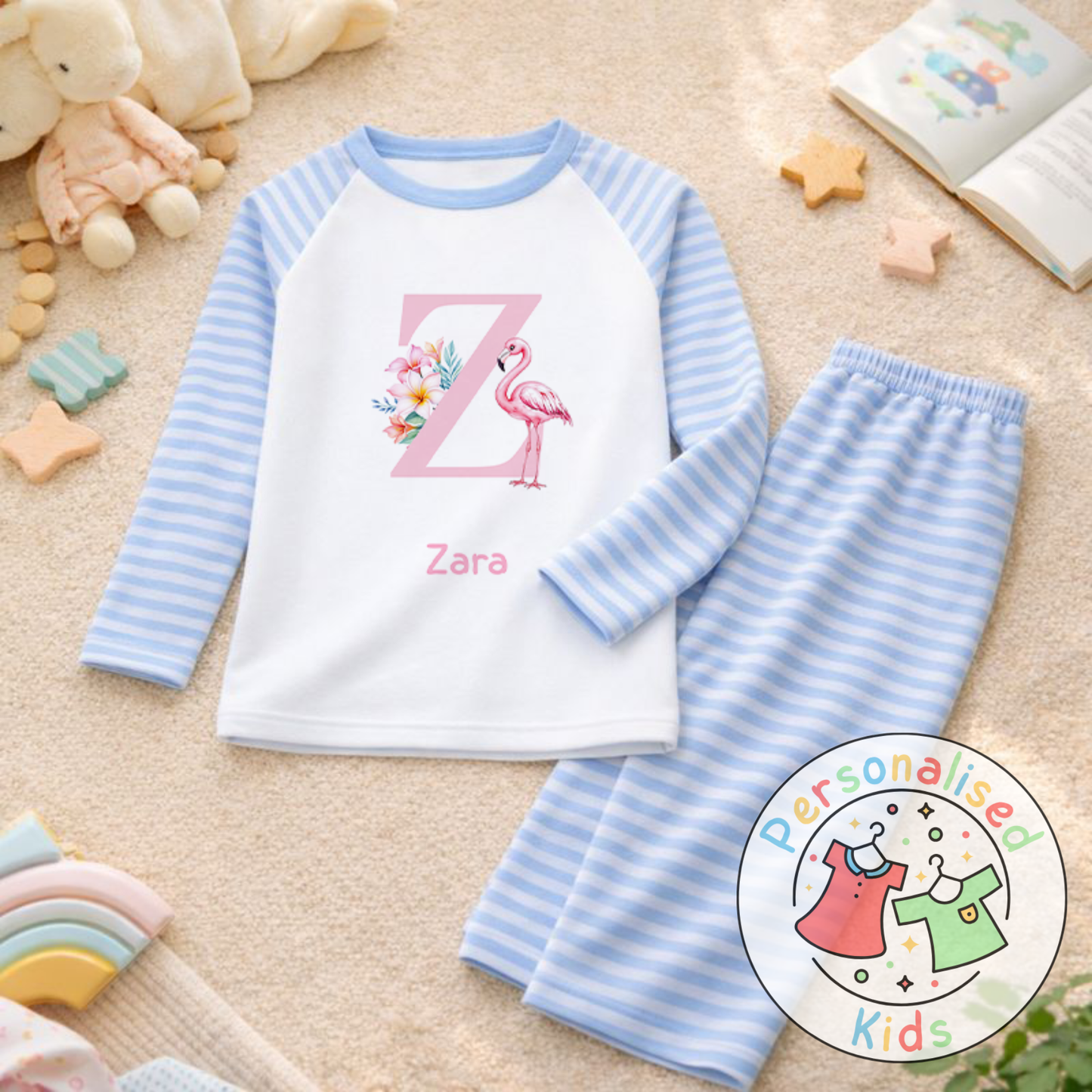 Personalised Pink Flamingo Kids Pyjamas PF002