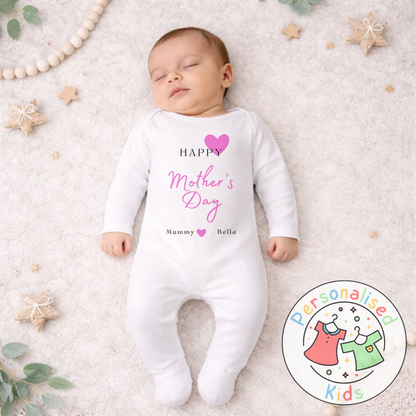 Personalised Mother’s Day Baby Outfit | Pink Heart Design | Baby Grow, Long Sleeve or Romper MD003
