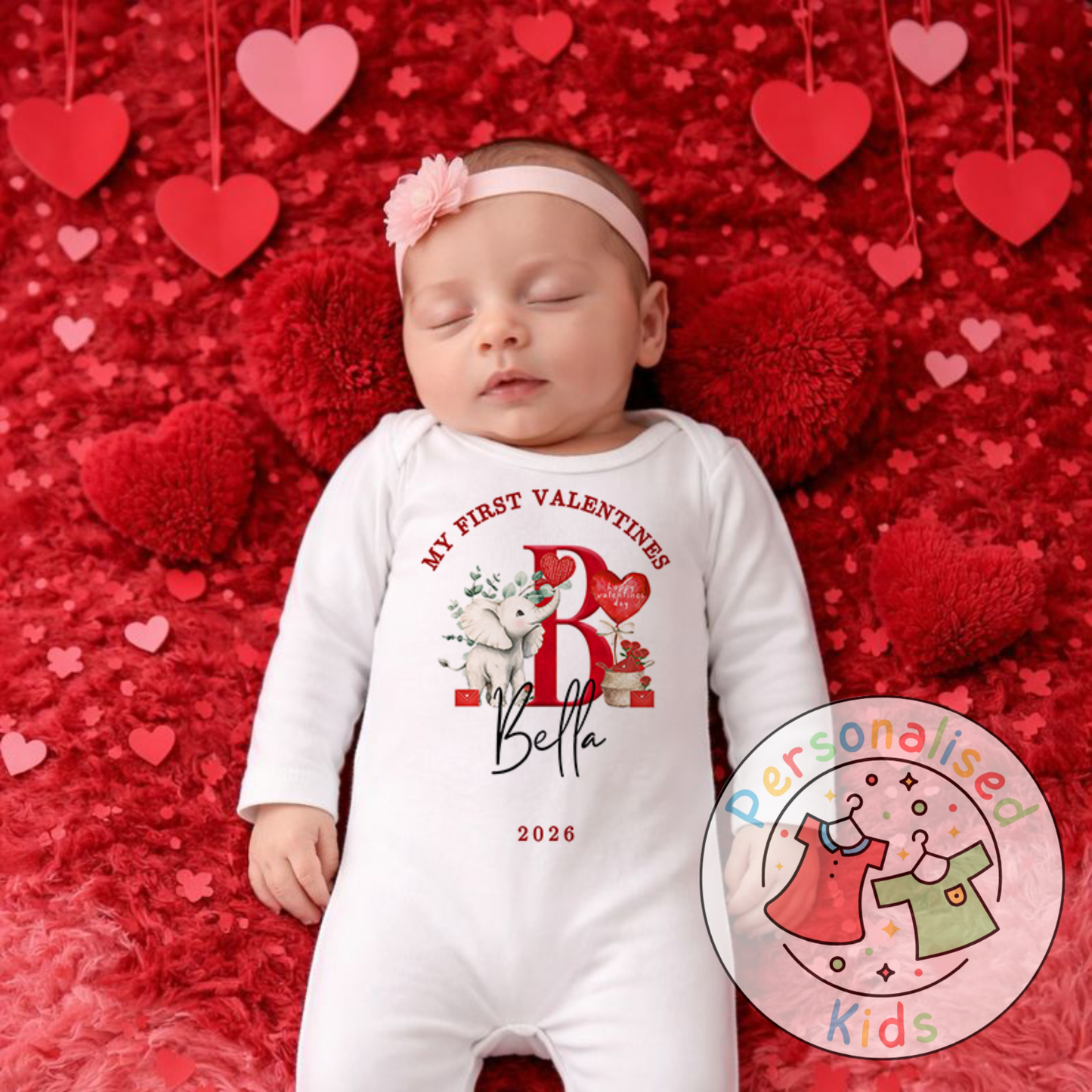 Personalised “My First Valentines” Baby Grow, Long-Sleeved Bodysuit and Romper V026