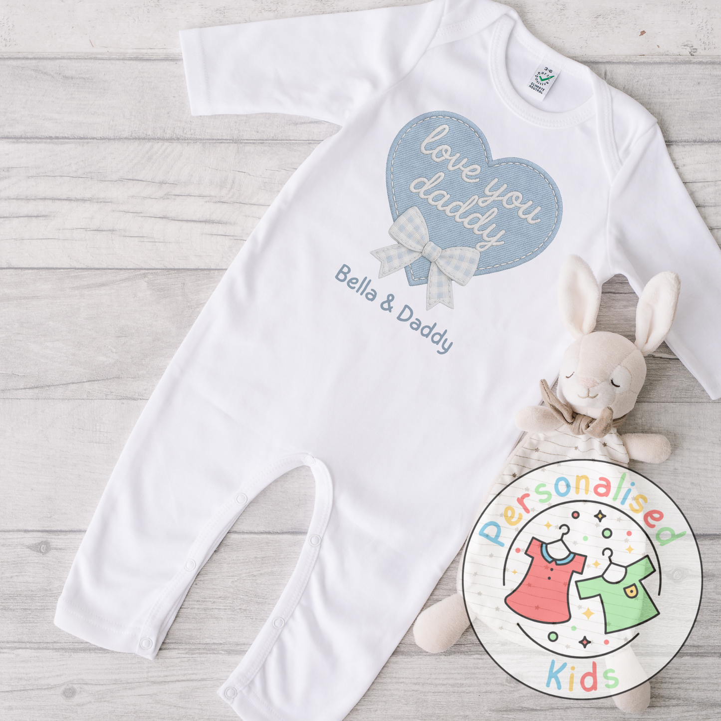 Personalised Father’s Day Baby Grow – “Love You Daddy” Embroidered-Style Heart Design