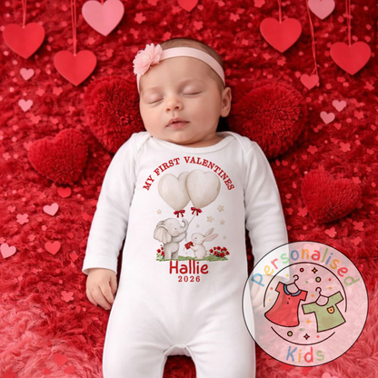 Personalised “My First Valentines” Baby Grow, Long-Sleeved Bodysuit and Romper V020