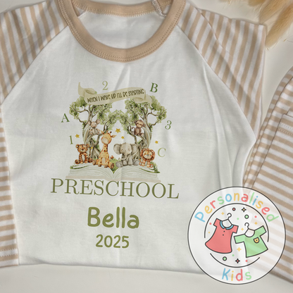 Personalised “When I Wake Up I Will Be Starting” Pyjamas – Safari & School Theme