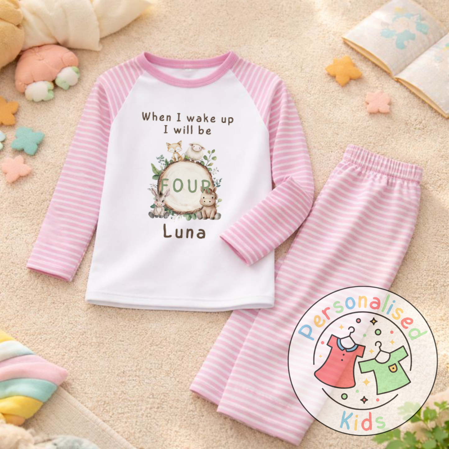 Personalised Woodland “When I Wake Up I Will Be…” Birthday Pyjamas (Name & Age) | AW001