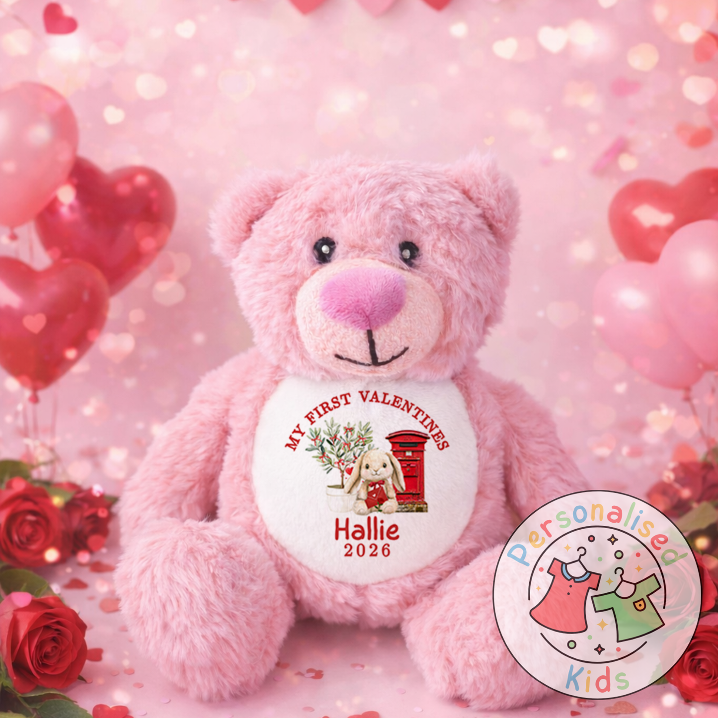 Personalised “My First Valentine’s” Teddy Bear – Custom Name Keepsake Plush Gift V049