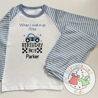 🏁 Personalised Car Theme Birthday Pyjamas – "When I Wake Up, I Will Be" Design 🏎️