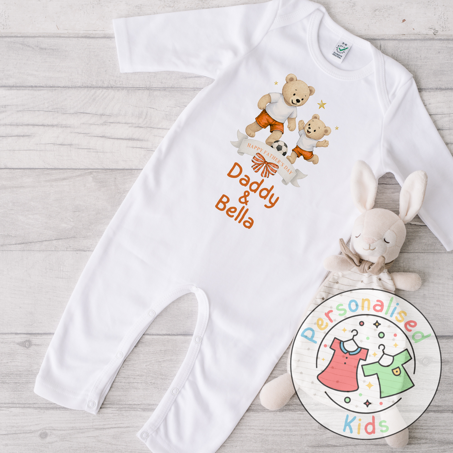 Personalised Father’s Day Baby Grow – Daddy & Me Teddy Bears Playing Football