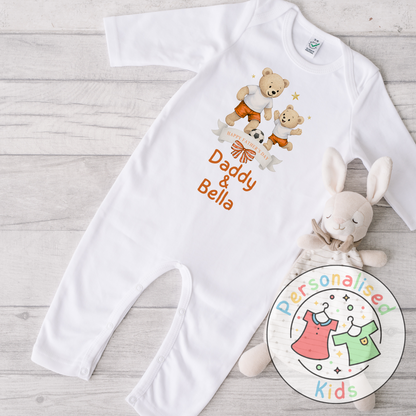 Personalised Father’s Day Baby Grow – Daddy & Me Teddy Bears Playing Football