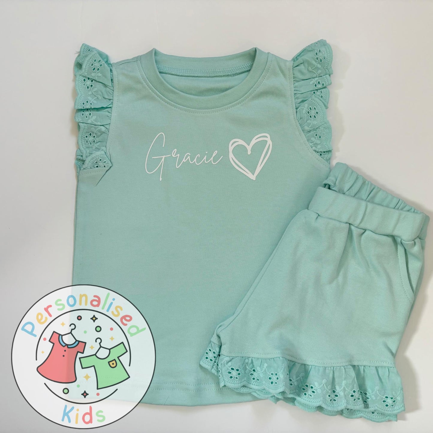 Adorable Girls Frilly Anglaise Summer Sets