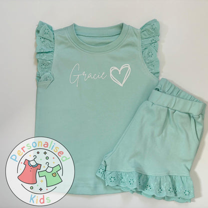 Adorable Girls Frilly Anglaise Summer Sets