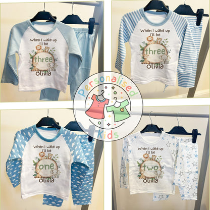 Personalised Safari Animals Birthday Pyjamas – “When I Wake Up I Will Be” Design