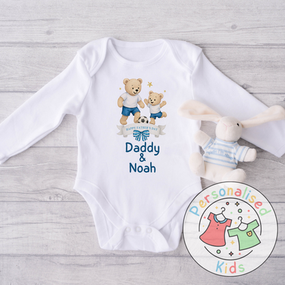 Personalised Father’s Day Baby Grow – Daddy & Me Teddy Bears Playing Football