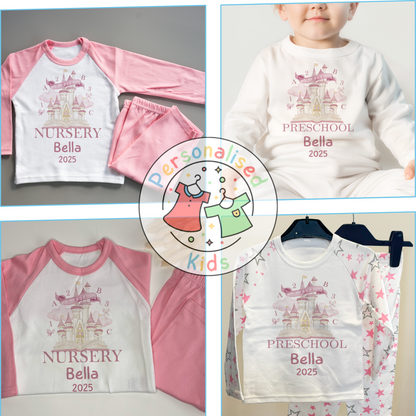 Personalised “When I Wake Up I Will Be Starting” Pyjamas – Fairy Castle & School Theme