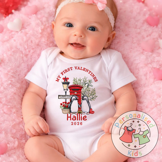 Personalised “My First Valentines” Baby Grow, Long-Sleeved Bodysuit and Romper V015