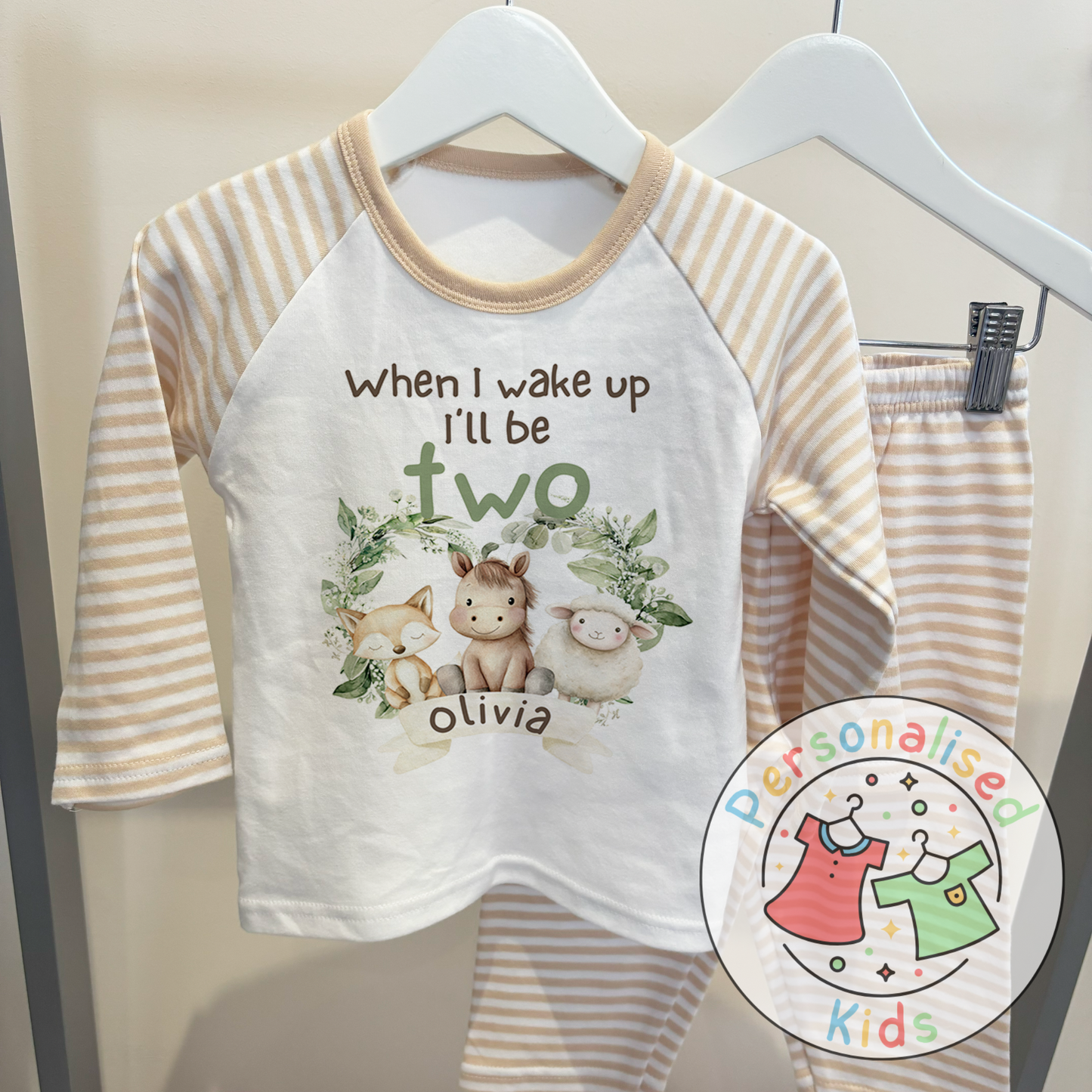 Personalised Safari Animals Birthday Pyjamas – “When I Wake Up I Will Be” Design