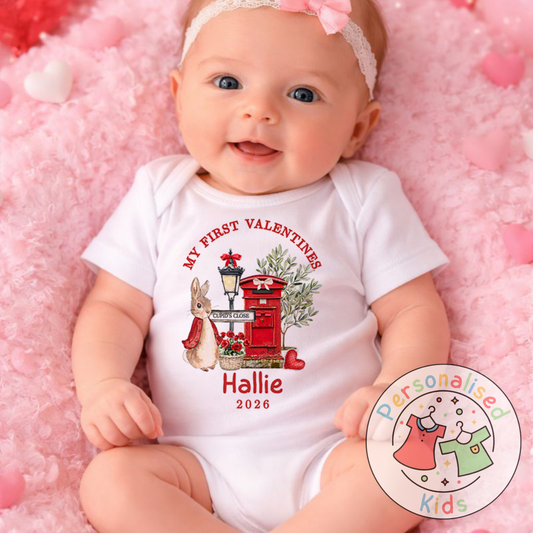 Personalised “My First Valentines” Baby Grow, Long-Sleeved Bodysuit and Romper V016