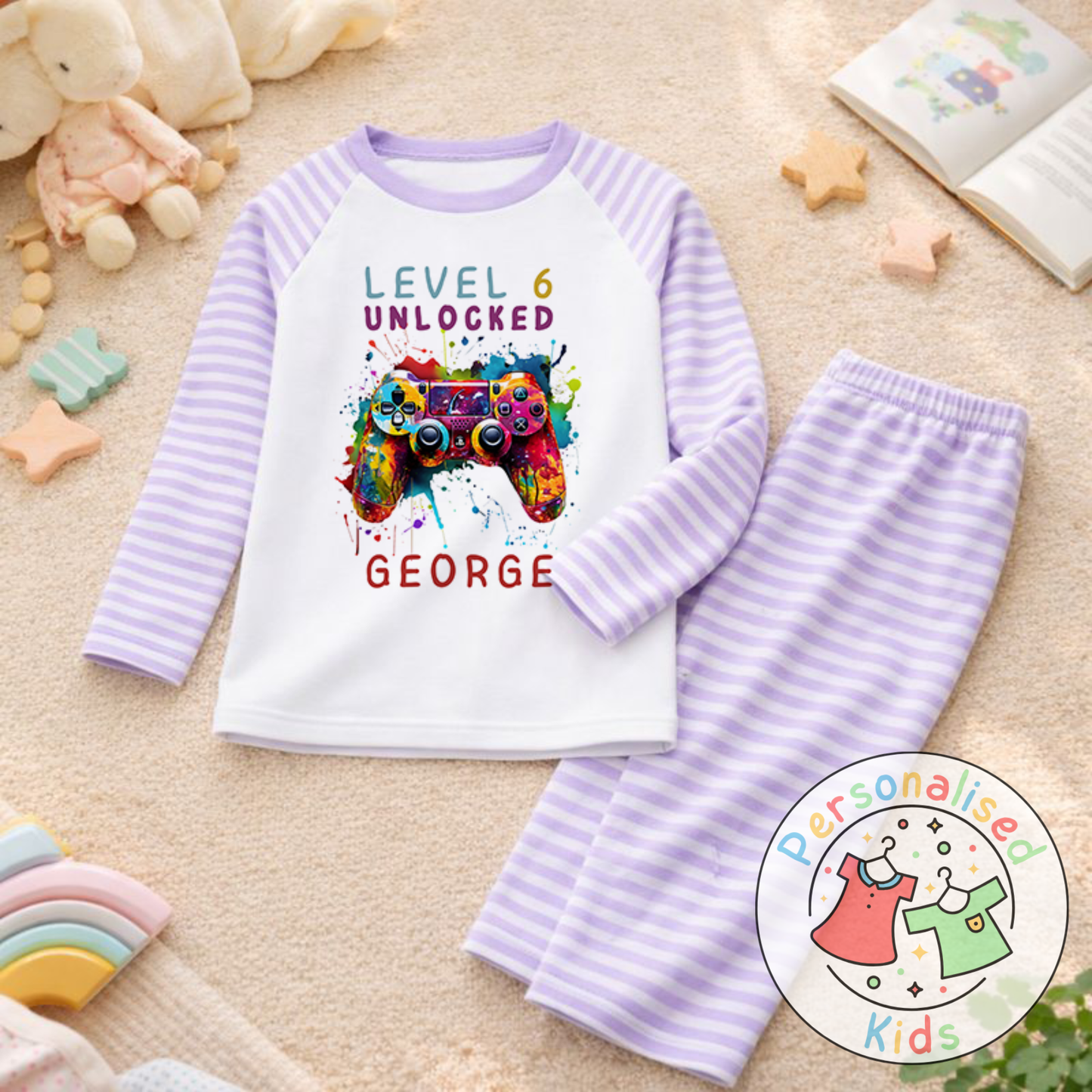Personalised Level Unlocked Gamer Birthday Pyjamas GD001